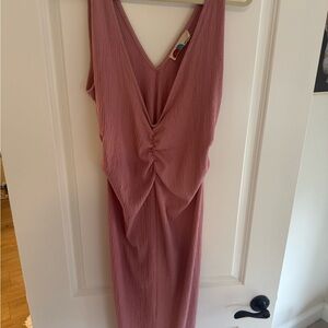 Free People Beach Ruched V-Neck Dress in Dusty Rose